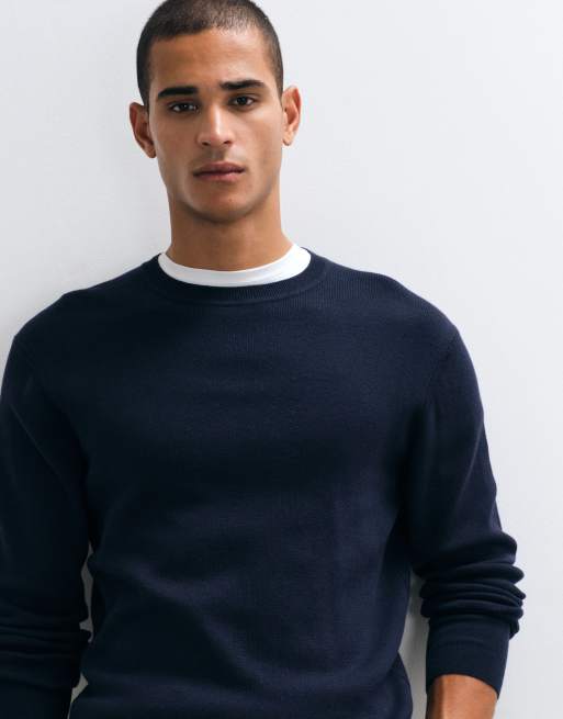 ASOS DESIGN essential fijngebreide lichte trui met ronde hals in navy, 5 van 5