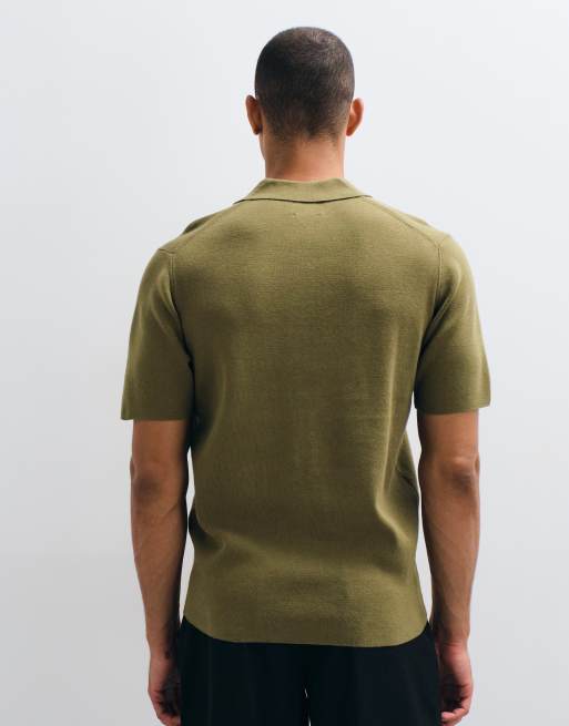 ASOS DESIGN - Essential - Fijngeribbelde gebreide polo in kaki, 5 van 5