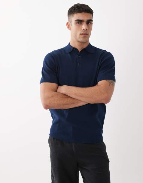 ASOS DESIGN - Essential - Fijngeribbelde gebreide polo in marineblauw - view 1