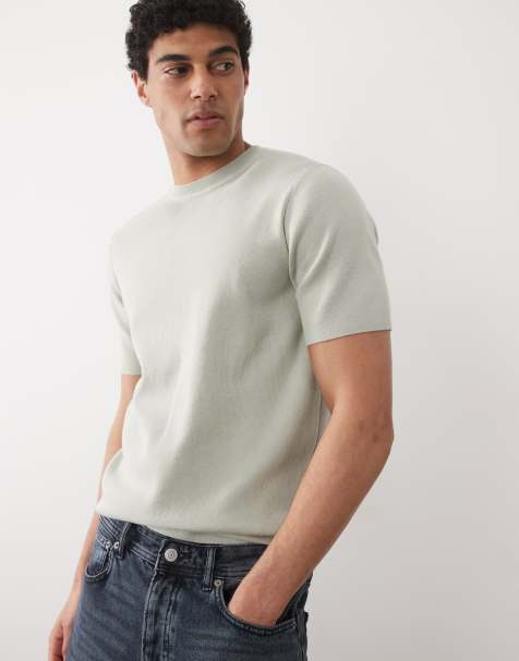 ASOS DESIGN Essential fine-rib knit crew-neck in sage - view 1