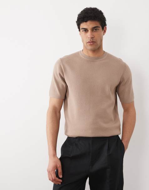 ASOS DESIGN Essential fine-rib knit crew-neck in taupe - view 1
