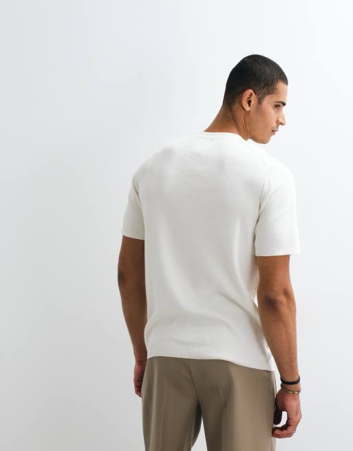 ASOS DESIGN Essential fine-rib knit crew neck t-shirt in ecru, 5 of 5