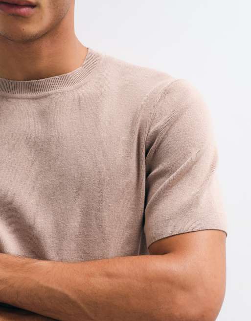 ASOS DESIGN Essential fine-rib knit crew-neck t-shirt in taupe, 2 of 5