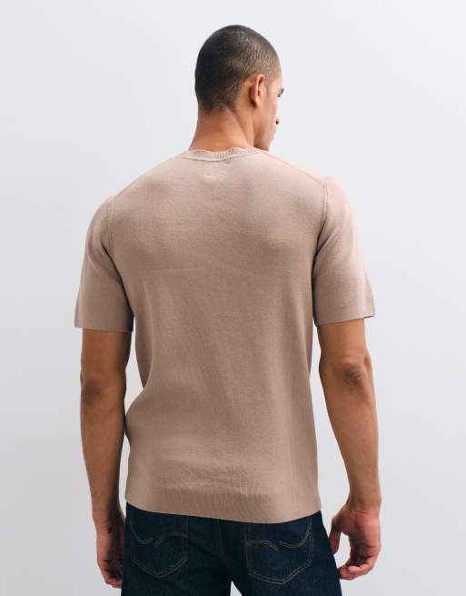 ASOS DESIGN Essential fine-rib knit crew-neck t-shirt in taupe, 3 of 5