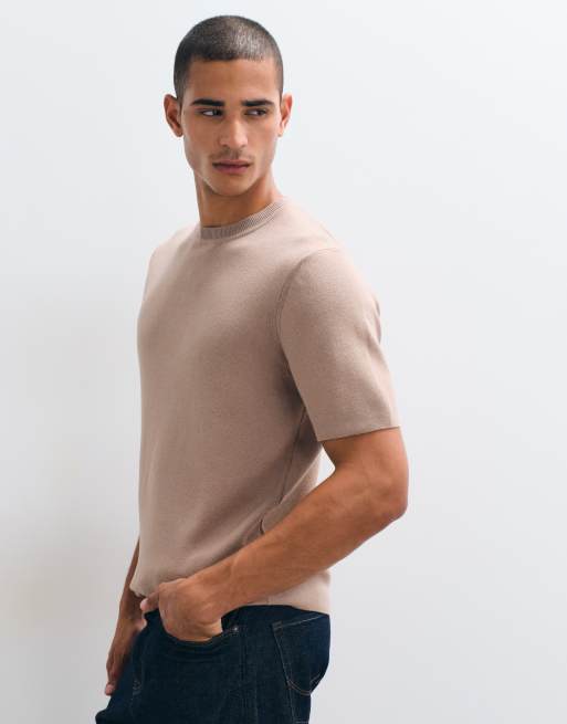 ASOS DESIGN Essential fine-rib knit crew-neck t-shirt in taupe, 4 of 5