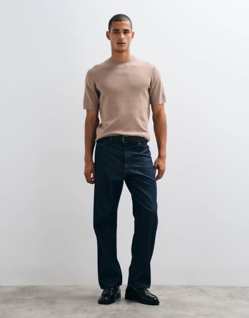 ASOS DESIGN Essential fine-rib knit crew-neck t-shirt in taupe, 5 of 5