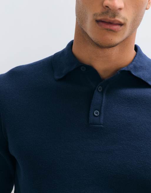 ASOS DESIGN Essential fine-rib knit polo in navy, 2 of 5