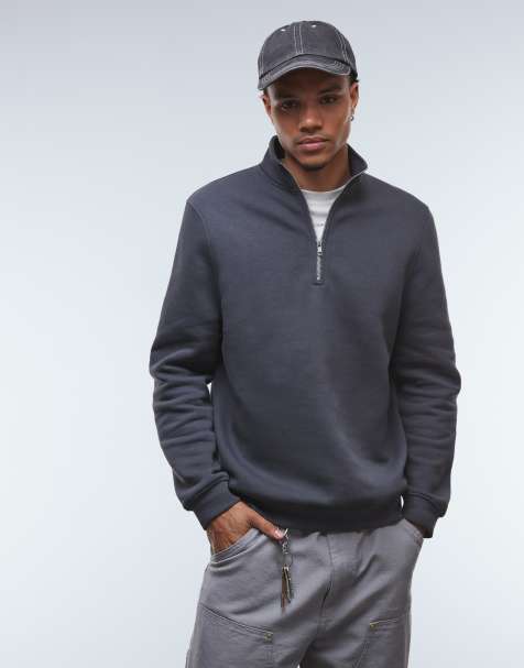 ASOS DESIGN - Essentials - Grå forvasket sweatshirt med kvart lynlås - view 1