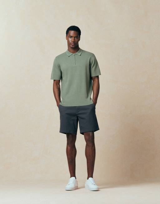 ASOS DESIGN - Essential - Gebreide polo van katoenmix met rits in donker saliegroen, 3 van 5