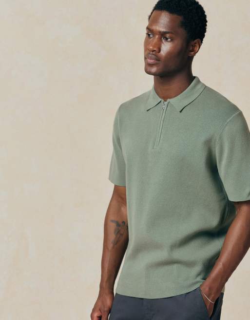 ASOS DESIGN - Essential - Gebreide polo van katoenmix met rits in donker saliegroen, 4 van 5