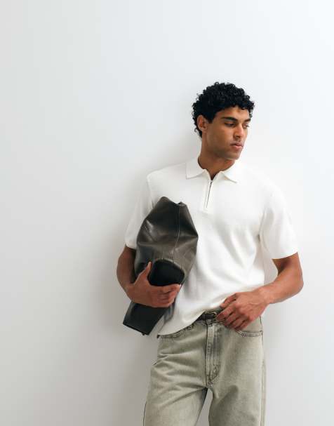 ASOS DESIGN - Essential - Gebreide polo van katoenmix met rits in ecru - view 1