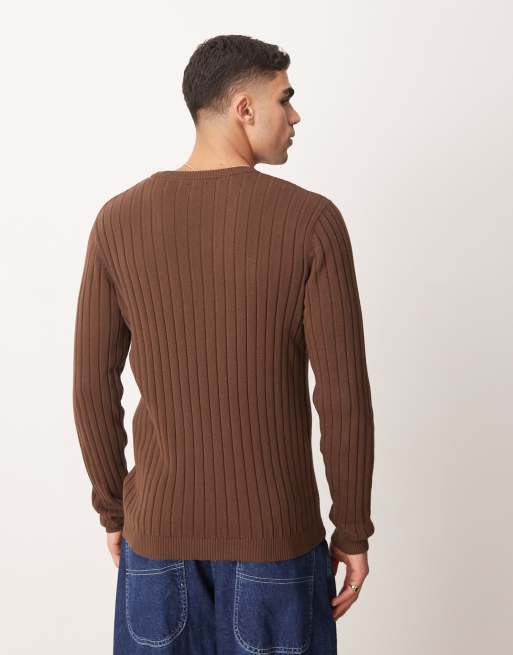 ASOS DESIGN – Essential – Gerippter Muskel-Pullover in Braun ASOS