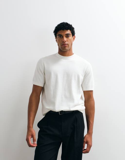Trendyol T-Shirt Girocollo Basic Uomo in Maglia, Bianco, S