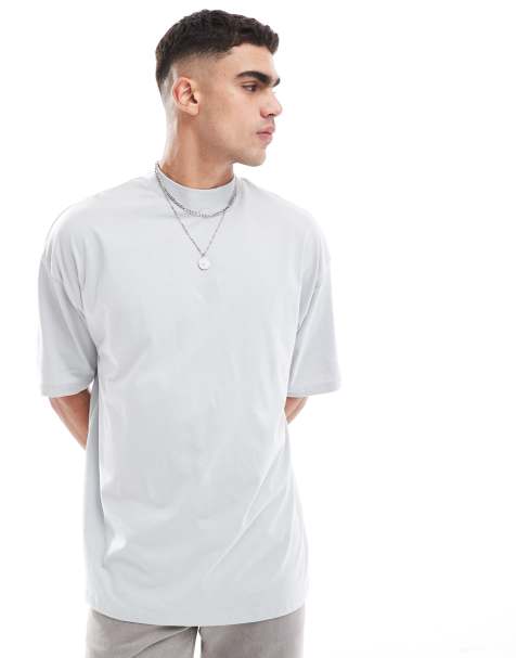 ASOS DESIGN – Essential – Grå t-shirt i oversize med hög krage - view 1