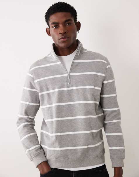 ASOS DESIGN – Essential – Gråmelerad, randig sweatshirt med halvlång dragkedja - view 1