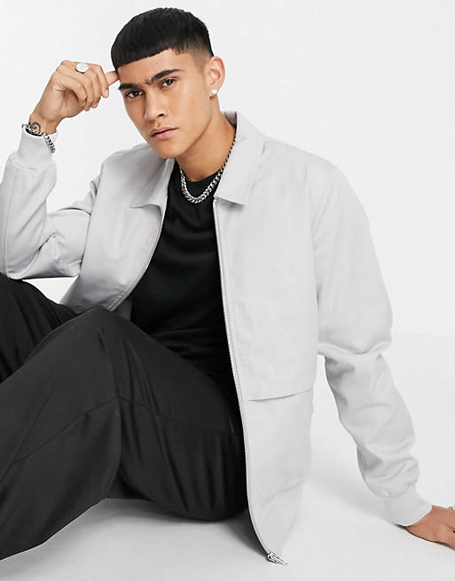 ASOS DESIGN essential harrington jacket in light grey