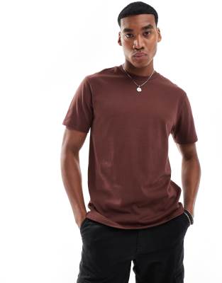 Asos Design Essential Heavyweight Crew Neck T-shirt 240gsm In Brown