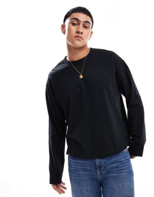 essential heavyweight oversized boxy long sleeve t-shirt 240gsm in black