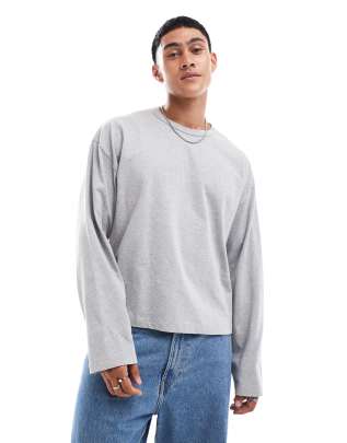 Asos Design Essential Heavyweight Oversized Boxy Long Sleeve T-shirt 240gsm In Gray