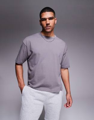 essential heavyweight oversized boxy T-shirt in charcoal-Gray