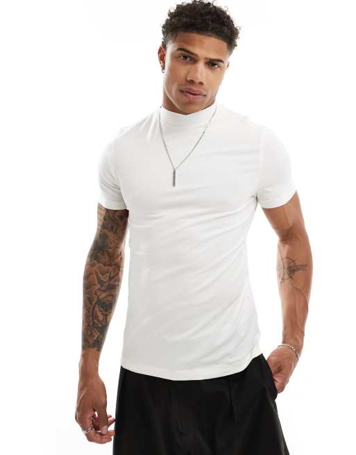 ASOS DESIGN - Essential - Hoogsluitend muscle fit T-shirt in crème