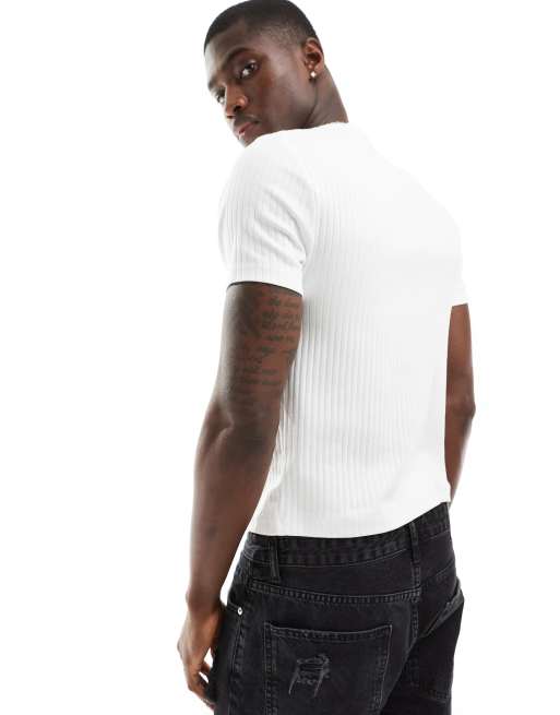 ASOS DESIGN - Essential - Hvid, ribstrikket og tætsiddende T-shirt, 4 af 4