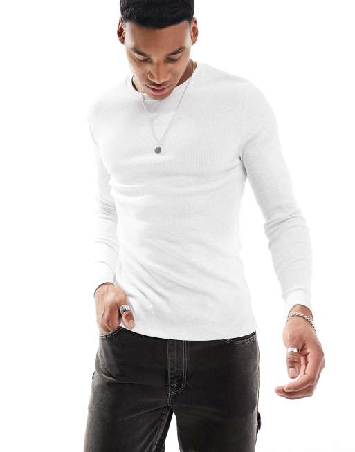 ASOS DESIGN – Essential – Jasnobeżowy melanżowy prążkowany T-shirt z długim rękawem o kroju podkreślającym sylwetkę