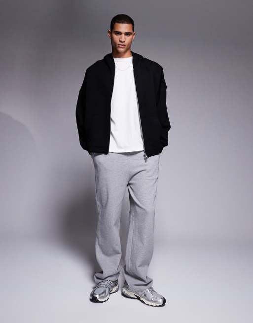 ASOS DESIGN – Essential – Joggersy z szerokimi nogawkami w szarym melanżowym kolorze