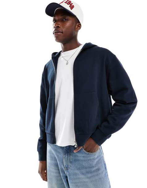 ASOS DESIGN – Essential – Kastige Oversize-Kapuzenjacke in Navy mit Reißverschluss - view 1