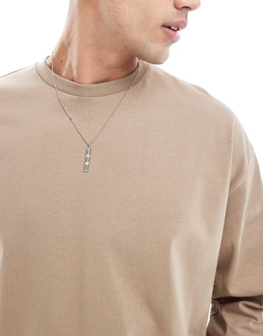 ASOS DESIGN – Essential – Kastiges, langärmliges Oversize-Shirt in Beige aus schwerem Material, 240 g/m², 3 von 4