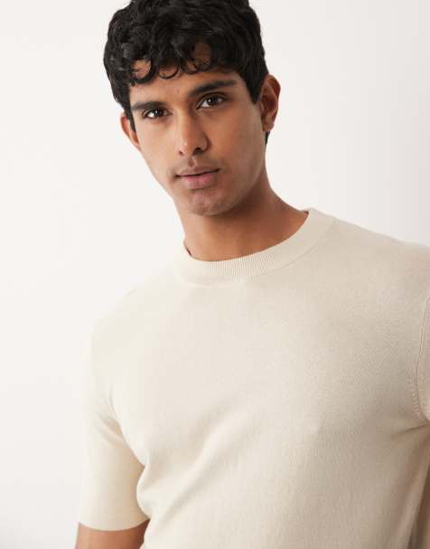 ASOS DESIGN Essential knit crew neck T-shirt in stone - view 1