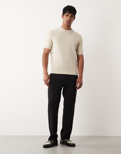 ASOS DESIGN Essential knit crew neck T-shirt in stone, 2 of 5