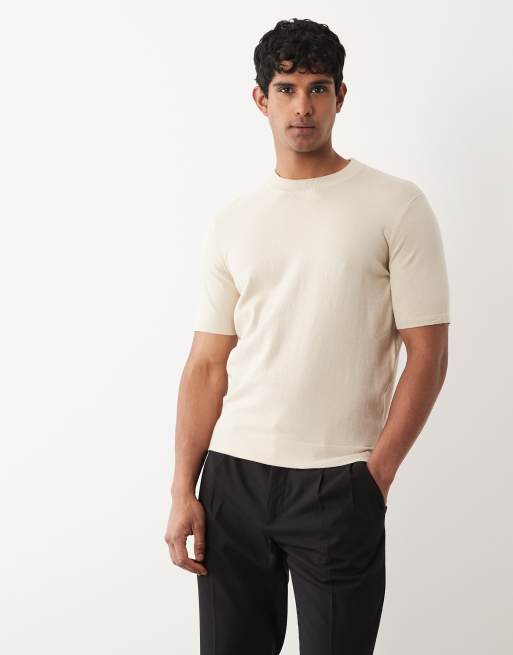 ASOS DESIGN Essential knit crew neck T-shirt in stone, 3 of 5