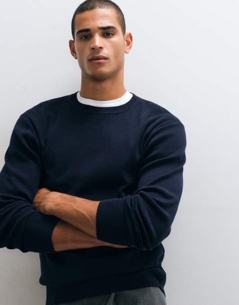 ASOS DESIGN Essential knit lightweight crew neck sweater in navy - view 1