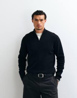 Asos Design Essential Knit Lightweight Funnel Neck Sweater In Black