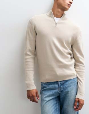 Asos Design Essential Knit Lightweight Funnel Neck Sweater In Neutral