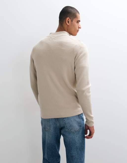 ASOS DESIGN Essential knit lightweight funnel neck sweater in stone, 5 of 5