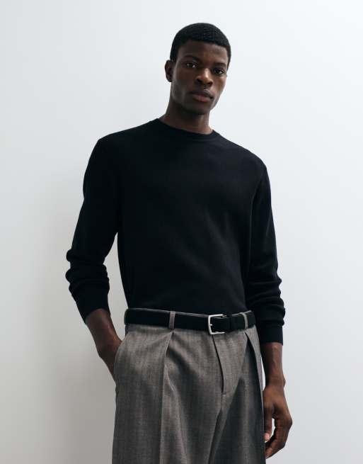 ASOS DESIGN essential knitted lightweight crew neck jumper in black, 3 of 5