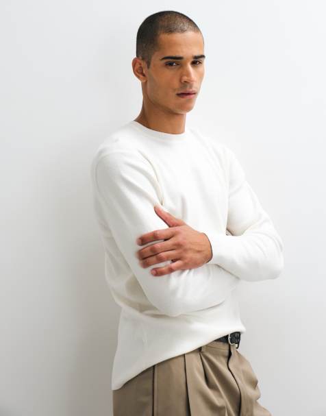 ASOS DESIGN Essential knitted lightweight crew neck jumper in ecru - view 1
