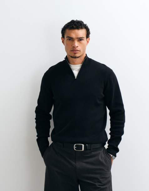 ASOS DESIGN Essential knitted lightweight funnel neck jumper in black - view 1