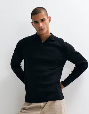 Asos Design Essential Knitted Lightweight Polo In Black