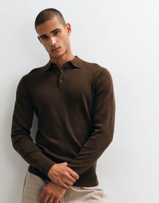Asos Design Essential Knitted Lightweight Polo In Brown