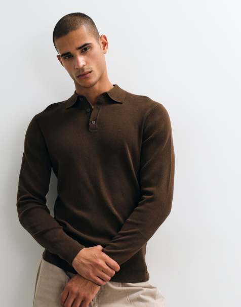 ASOS DESIGN Essential knitted lightweight polo in brown - view 1