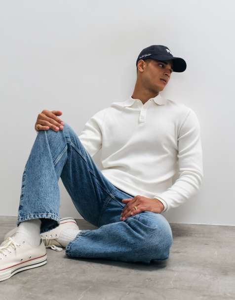 ASOS DESIGN Essential knitted lightweight polo in ecru - view 1