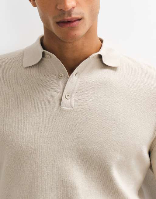 ASOS DESIGN essential knitted lightweight polo in stone, 2 of 5