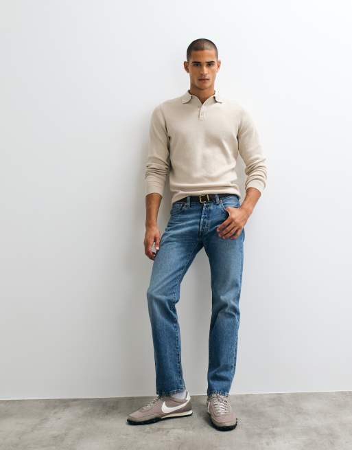 ASOS DESIGN essential knitted lightweight polo in stone, 3 of 5