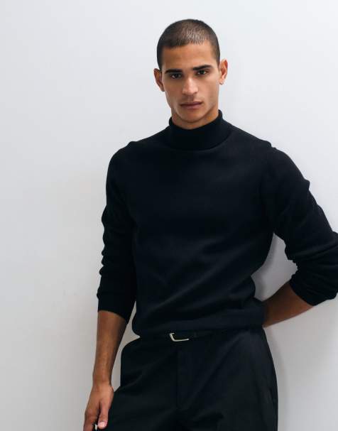 ASOS DESIGN Essential knitted lightweight roll neck jumper in black - view 1