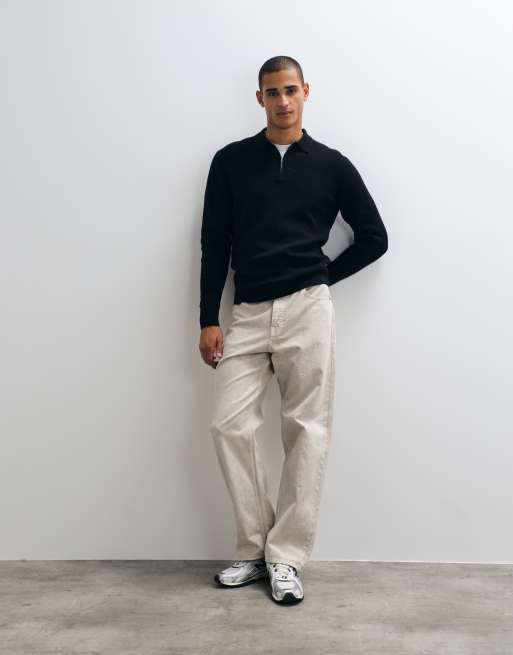 ASOS DESIGN essential knitted lightweight zip polo in black, 2 of 5