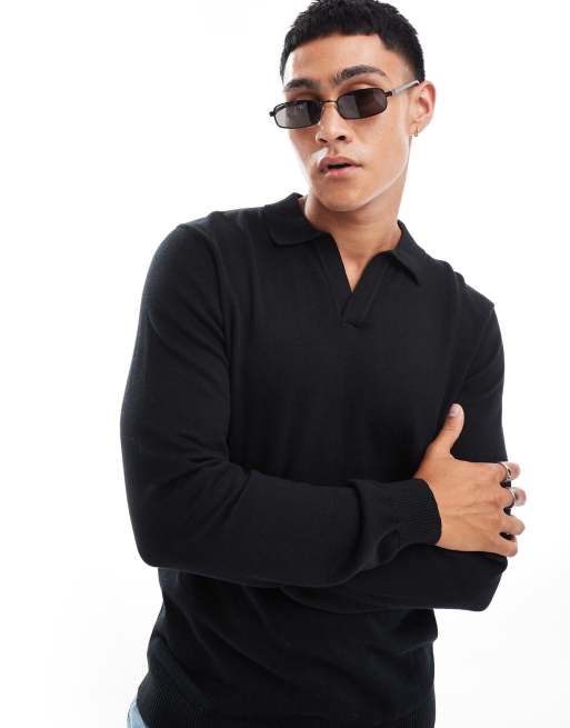 ASOS DESIGN essential knitted notch neck sweater in black