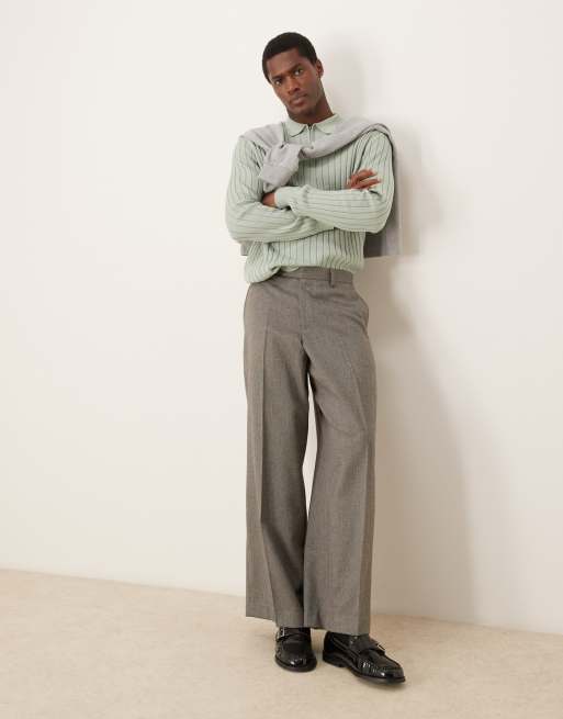 ASOS DESIGN essential knitted rib quarter zip polo jumper in light green